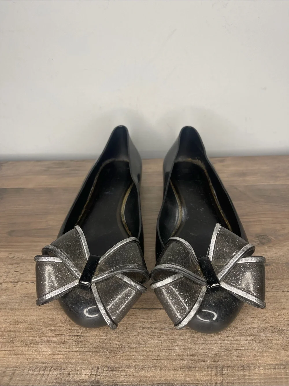 Women's Melissa Black Bow-Accent Jelly slide on flats size 39